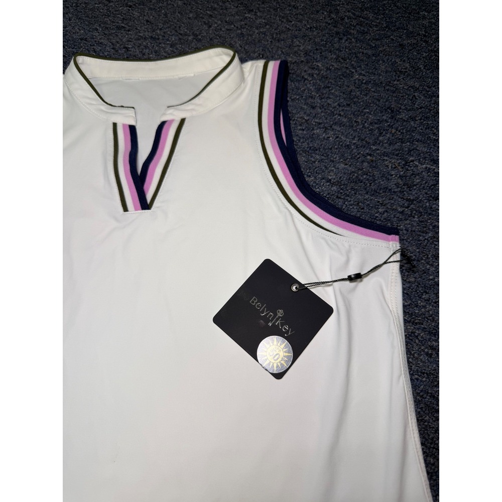Belyn Key Womens Sleeveless Golf Top White Striped V-Neck UPF 50 New with Tags - Picture 7 of 8